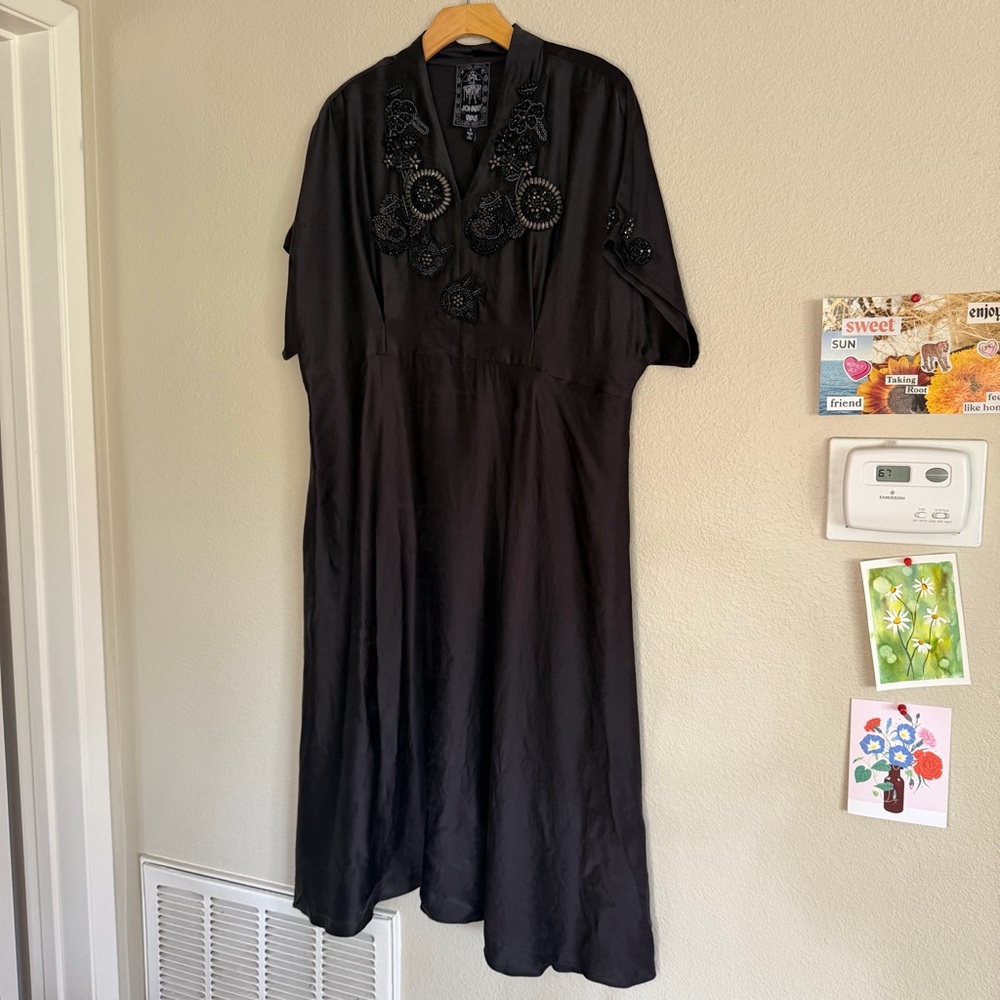 Johnny Was Ani Beaded Silk Midi Dress Black Size Small NWT
